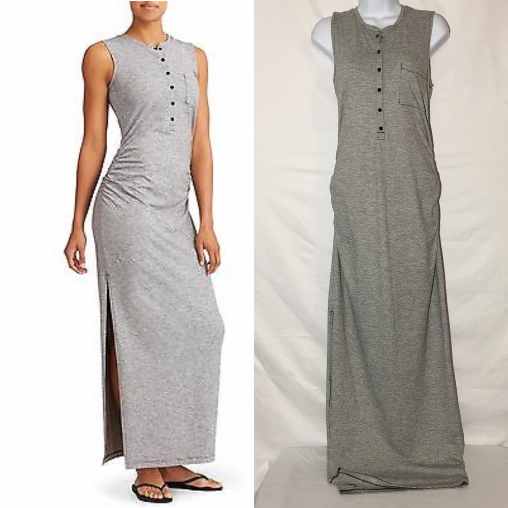 Athleta Microstripe Rib Henley Maxi Dress